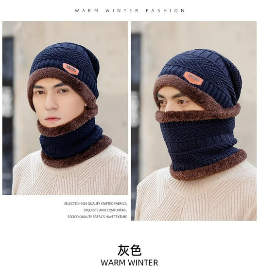 Winter Beanie Hat For Men Fleece Scarf Women Knitted Hat Warm Cap