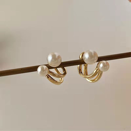 ZVT-167 Korean Pearl Circle Earrings-Golden