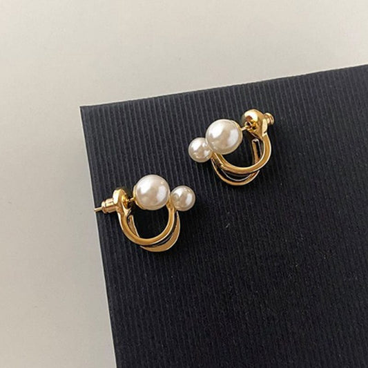 ZVT-167 Korean Pearl Circle Earrings-Golden